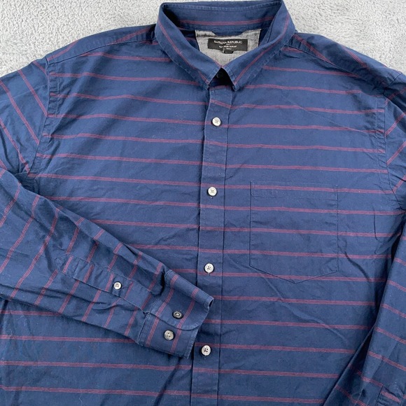 Banana Republic Other - Banana Republic Shirt Mens XL Blue Red Striped Soft Wash Cotton Casual Preppy